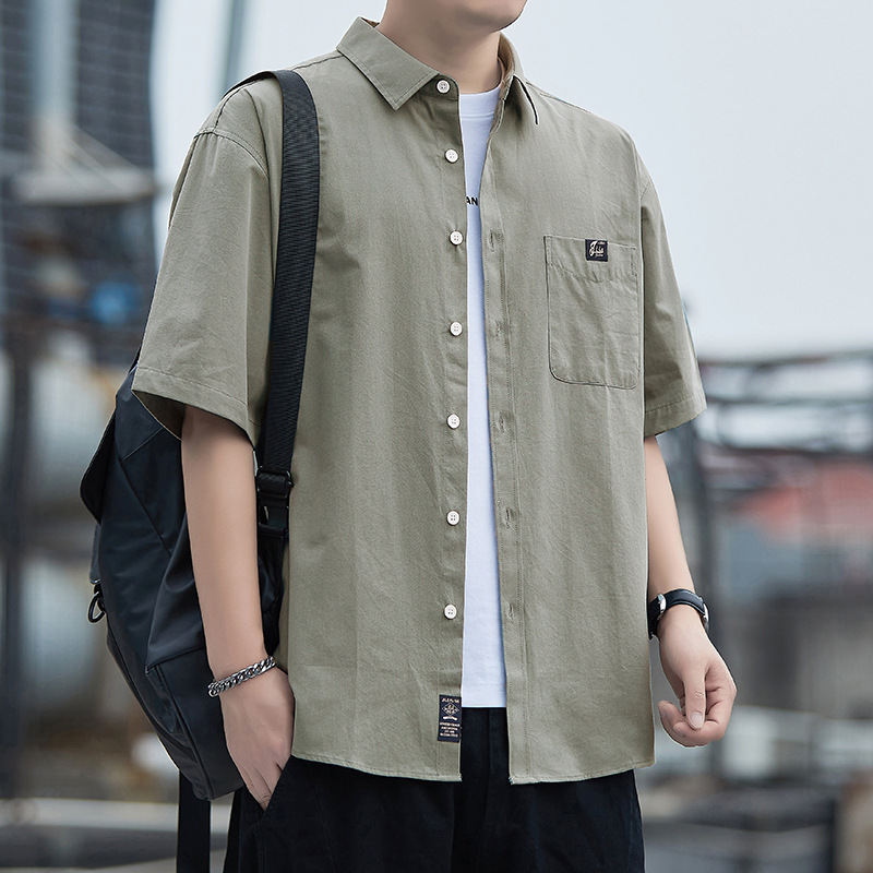 Summer Pure Cotton Men's Short-Sleeved Shirts, Simple, Casual and Versatile, Pure Color Work Shirts, Jackets, Loose Tops, Trendy Summer Pure Cotton Men's Short-Sleeved Shirts, Simple, Casual and Versatile, Pure Color Work Shirts, Jackets, Loose Tops, Trendy