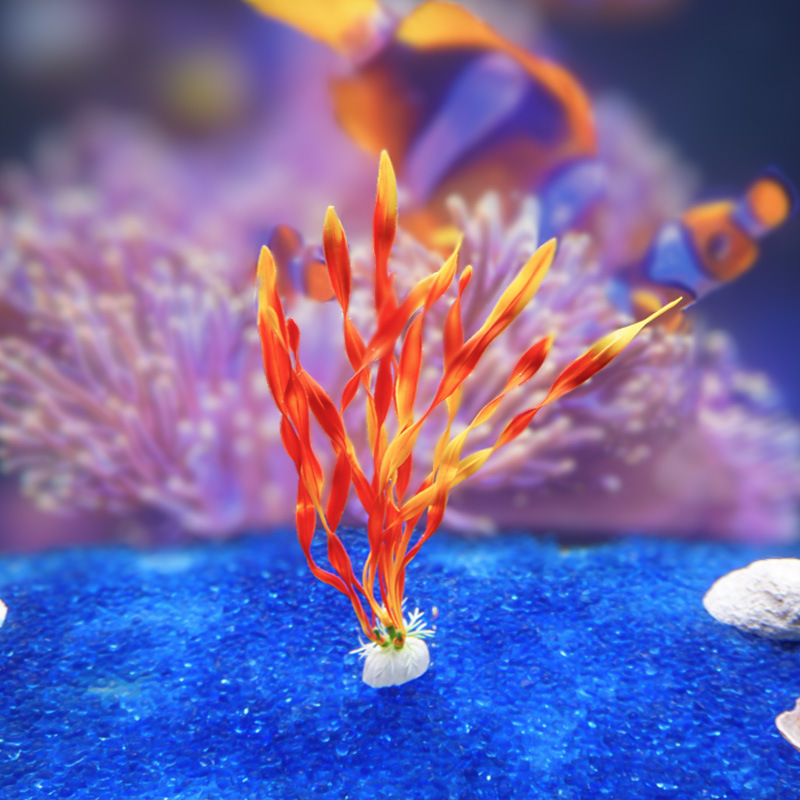 Escenografía de pecera Simulación Plástico Hierba de agua falsa Orquesta de agua de América del Norte, algas marinas grandes y pequeñas, decoraciones de acuario de algas marinas