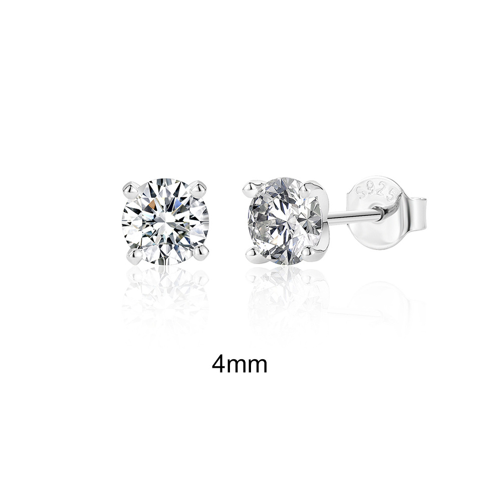 Inlay Design 1 Pair 925 Sterling Silver Zircon Geometric Ear Studs