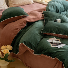 批发ins风华夫格天鹅绒四件套秋冬加厚水晶绒保暖嵌绳婴儿绒4件套