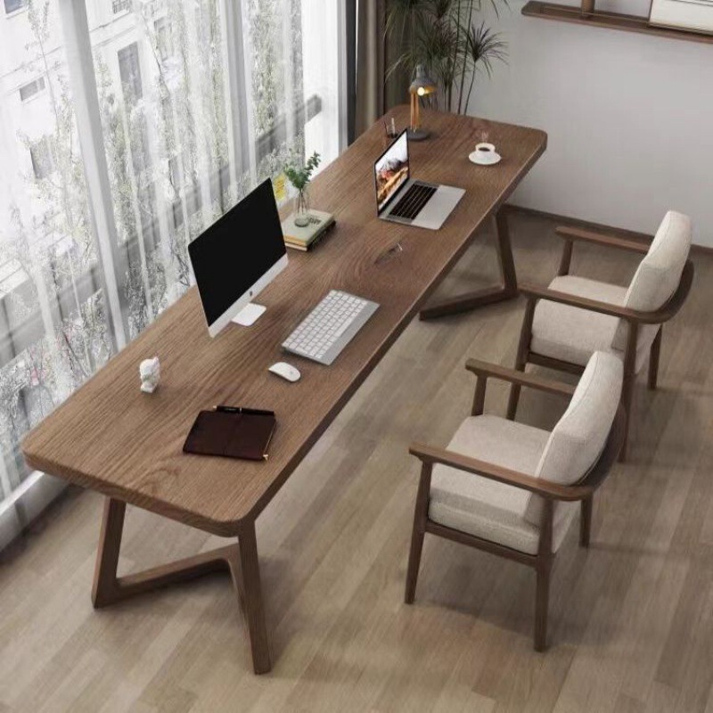 Solid Wood Double Desk Long Table Wall-mounted Courtyard Table and Chair Multi-functional Accessible Luxury High-end Office Computer Desk and Chair Combination