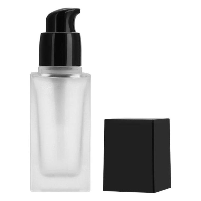 En stock al por mayor engrosada cubierta cuadrada base líquida botella aislamiento crema cosmética vidrio sub-botella cuadrada botella esmerilada