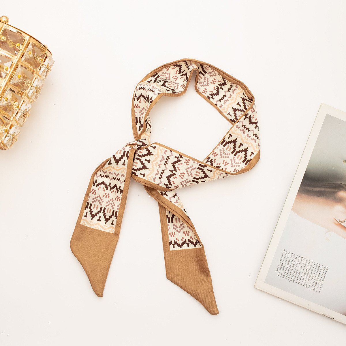 【모자이크 시리즈●브라운】실크 스카프 1개