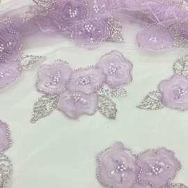 现货批发三合一盘带亮片绣+珠子 轻奢婚纱礼服晚宴时装绣花面料