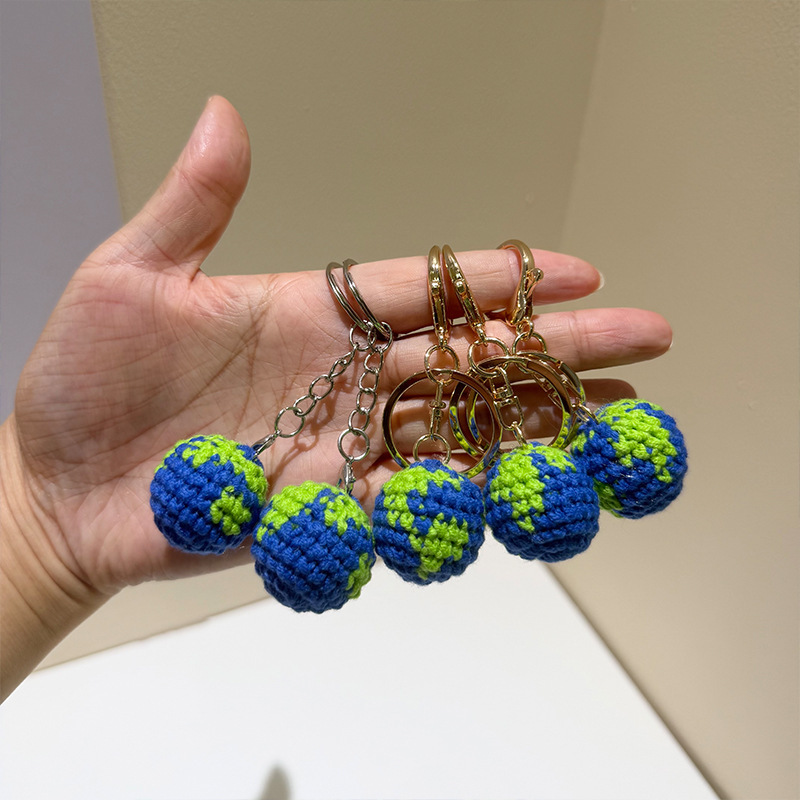 Crochet Earth handmade wool crochet earth pendant keychain clothing bag shoe accessories