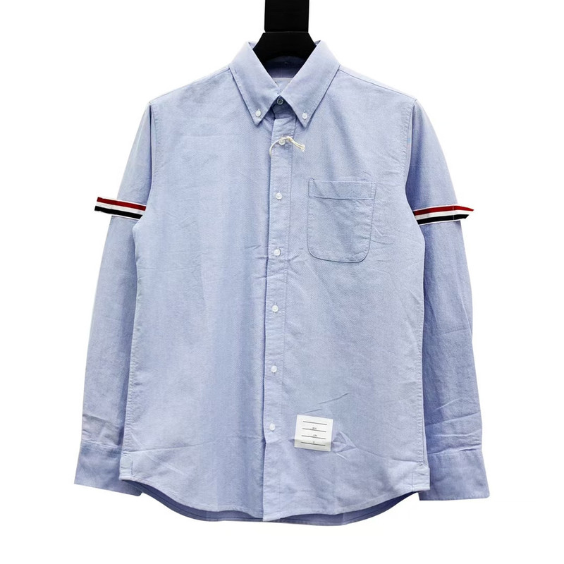 "Dujia Edition" Tb Classic Double-Sleeved Webbing Long-Sleeved Shirt Lapel Casual Shirt for Men and Women