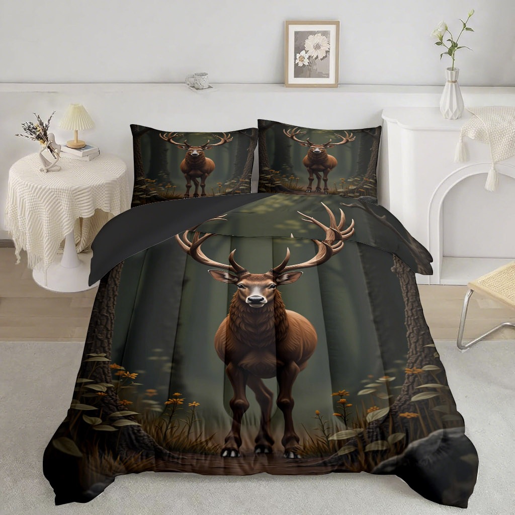 TEMU / JIT cálido ciervo impresión digital HD 180gms colcha de cama set fuente fabricante