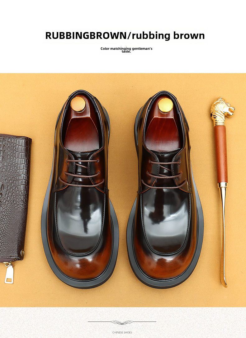 [Prévente non disponible] chaussures en cuir décontractées pour hommes, jambes larges, britanniques, brillantes, grosse tête, première couche de cuir de vachette, chaussures pour jeunes_voghion.com