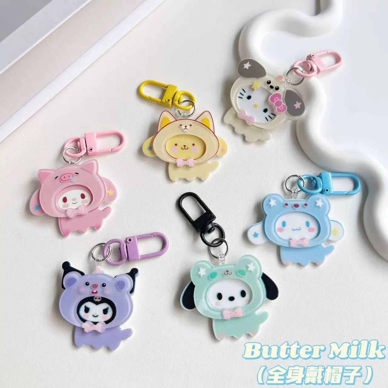Sanrio, acrylic card, cute keychain, cartoon pendant, accessory