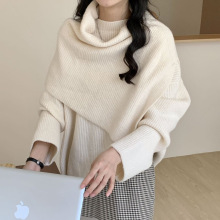 温柔风不规则设计感披肩毛衣两件套女秋冬新款宽松慵懒针织衫上衣