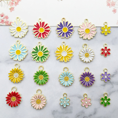 1 Daisy Chrysanthemum Flower DIY Alloy Accessories Oil Cartoon Headband Earring Keychain Ornament