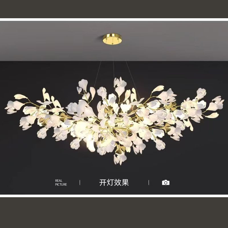 Light Luxury Villa Hotel Zhongshan Lighting Fixtures Post-Modern Restaurant Chandelier Zhongshan Factory Direct Sales Living Room Chandelier Ginkgo Flower