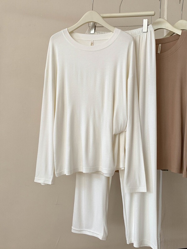 Modal Pajamas for Women Spring and Autumn New Style Casual Simple Solid Color Round Neck Long Sleeve Comfortable Breathable Home Wear Set Modal Pajamas for Women Spring and Autumn New Style Casual Simple Solid Color Round Neck Long Sleeve Comfortable Breathable Home Wear Set