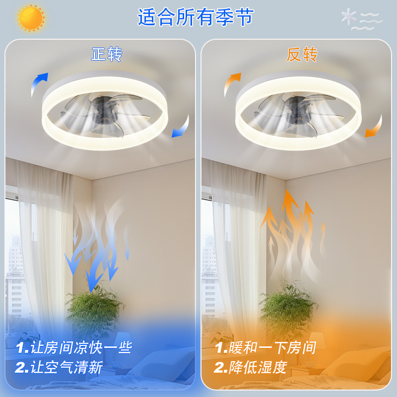 源头跨境供货吸顶风扇灯简约卧室吊扇灯圆形吊扇灯直流变频风扇灯