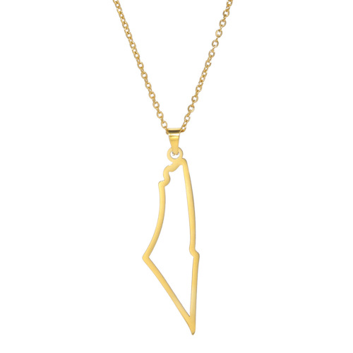 Cross-border hot selling European and American simple niche design hollow pattern text map mountain stainless steel pendant necklace