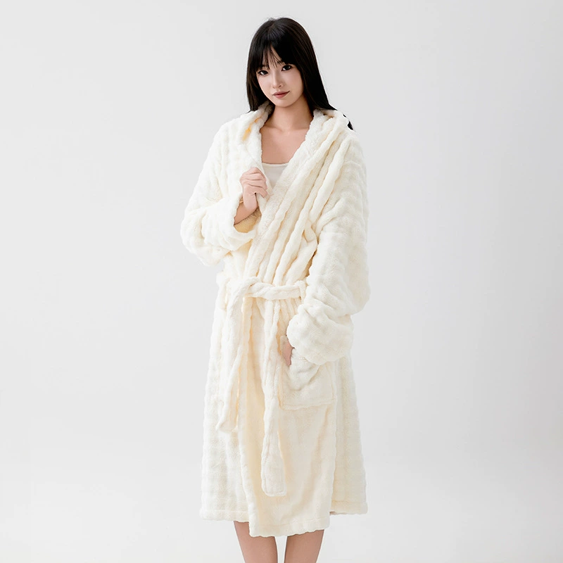 Bathrobe with hood, long-sleeve, keep warm bath towel, increased thickness