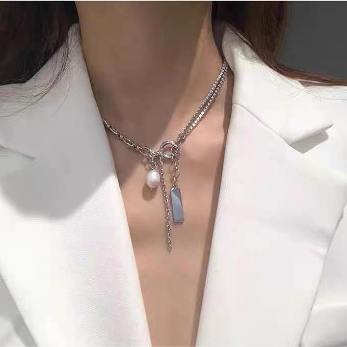 Double Layer Natural Pearl Necklace Minimalist Chain Jewellery_voghion.com