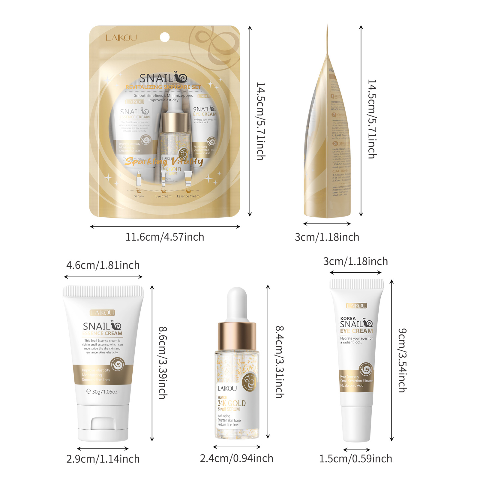Cross-border LAIKOU Snail Revitalizing Skin Care Set 3-piece set, Facial Cleanser, Eye Cream and Face Cream manufacturer in stock details Picture