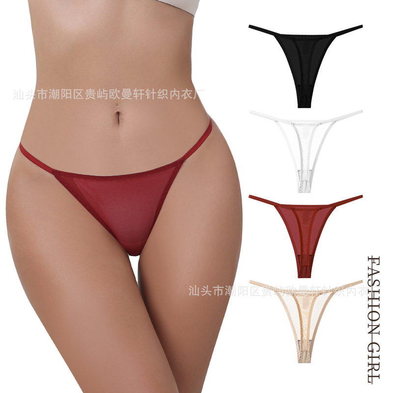European and American Sexy Mesh Transparent Perspective Temptation Underwear Thin Low Waist T-pants Women Cross-border Thong plus size Thong