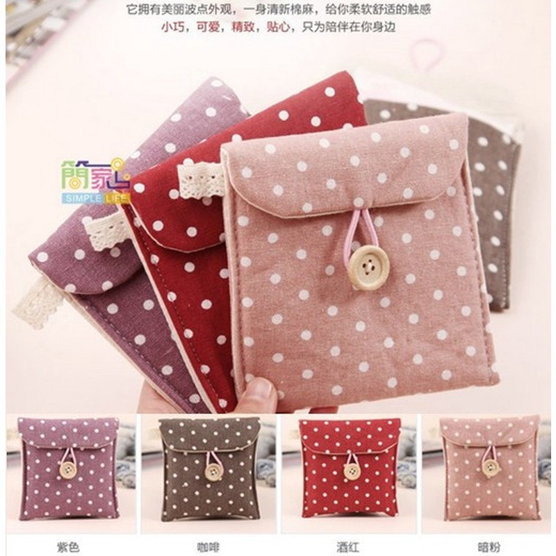 Wave point cotton and linen sanitary napkin storage bag sanitary cotton bag student girl aunt towel storage bag