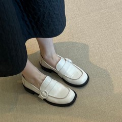 英伦风中跟小皮鞋女2025新款春季棕色复古学院风圆头粗跟乐福单鞋