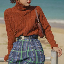 日系复古麻花套头高领毛衣内搭女秋冬新款宽松慵懒软糯针织打底衫