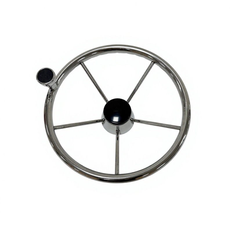 Stainless Steel 304 Yacht Steering Wheel with Power Assist Knob, Marine Steering Wheel with Handball, Maritime Steering Wheel