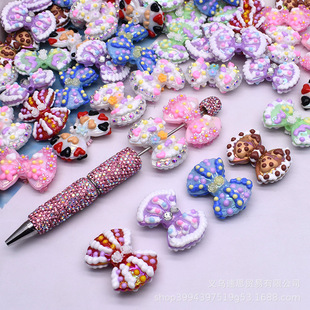 Cute hand-painted beads heavy oil hand-painted bow loose beads DIY mobile phone chain beaded pen material accessories