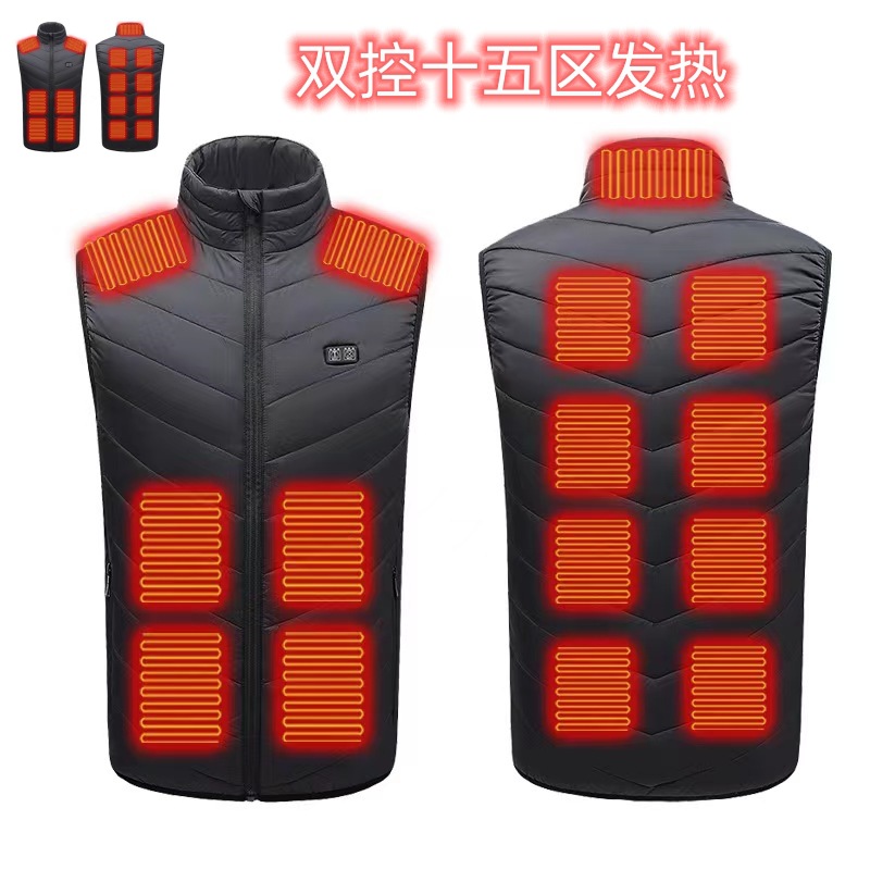 Chaleco de calefacción inteligente 2 a 15 distrito invierno cálido ropa de calefacción USB chaleco eléctrico ventas directas de la fábrica