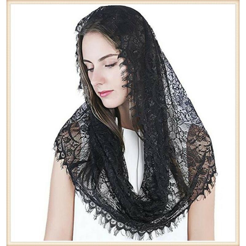 thumbnail image 1 of Velo de encaje Vintage para mujer, Hijab nupcial para boda, chal blanco y negro, Hijab, 1 of 2