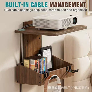 跨境壁挂式家用路由器收纳架机顶盒整理架批发实木投影仪收纳架
