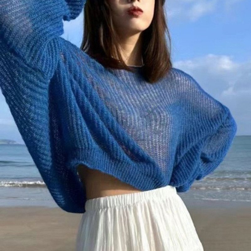 Simple Hollow Round Neck Sweater Spring New Arrival Laid-back Style Off-shoulder Thin Sweater Loose All-match Top Women's Trendy