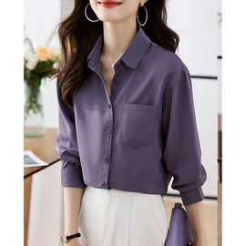 2025新款真丝衬衫女高端品牌重磅桑蚕丝黑色长袖百搭春秋漂亮上衣