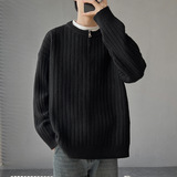 2026秋季青少年加厚宽松运动风圆领拉链装饰针织衫男可机洗腈纶，男装针织衫/毛衣，星座614