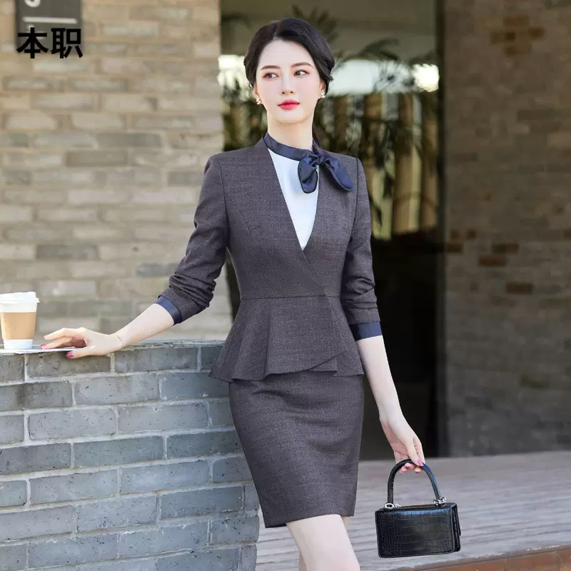 【蝴蝶结西装】女长袖职业套装美容院工作服工服前台接待工装套裙