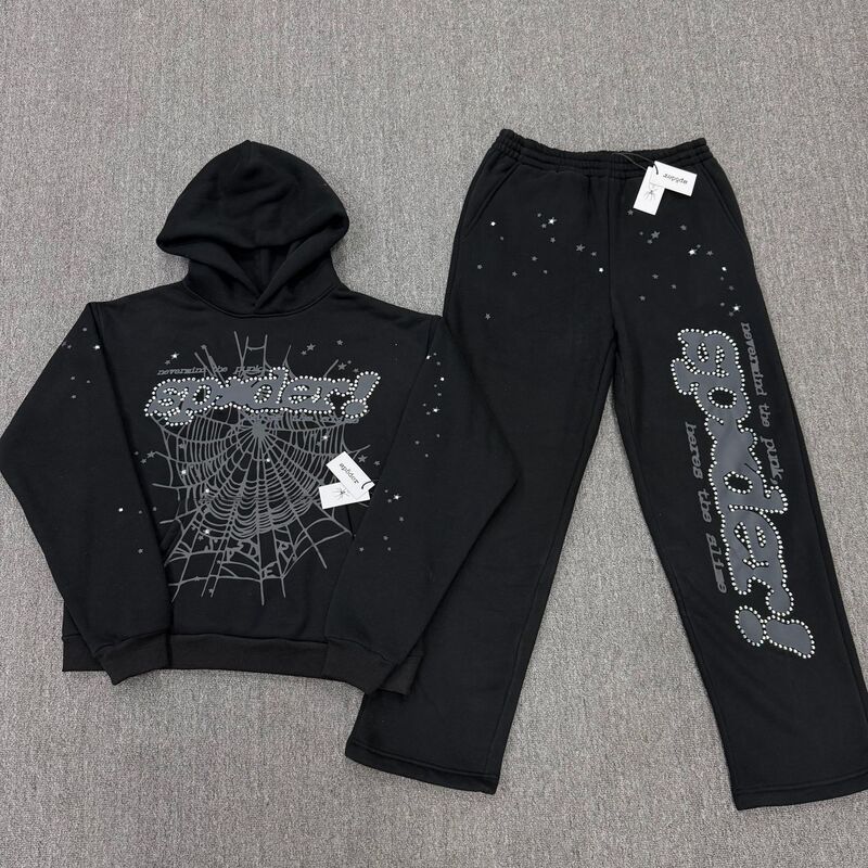 Factory Direct Supply European and American Trendy Brand Spider Sp5Der Sweatshirt with Rhinestone Spider Web Letter Print Loose Hoodie for Men Factory Direct Supply European and American Trendy Brand Spider Sp5Der Sweatshirt with Rhinestone Spider Web Letter Print Loose Hoodie for Men