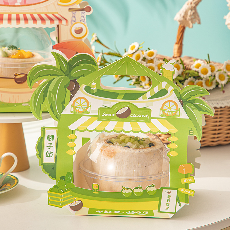 Trendy Coconut Bowl for Coconut Pudding, Coconut Jelly, Coconut Egg Desserts, Mousse, and Shaved Ice&mdash;Transparent Packaging Box