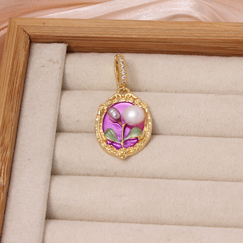 6g Weight Pendant Jewelry Making Type DIY Ornament Accessories Classification 1 Piece Quantity Freshwater Pearl, Copper Material Flower Pattern All Seasons Season Enamel Design Chinoiserie, Classical Style 1 Piece Freshwater Pearl Copper Flower Pendant 10
