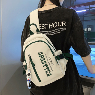 Trendy Brand Canvas Chest Bag Women's ins Casual Large Capacity Travel Small Backpack Men's Japanese Style Tooling Sports Crossbody Bag