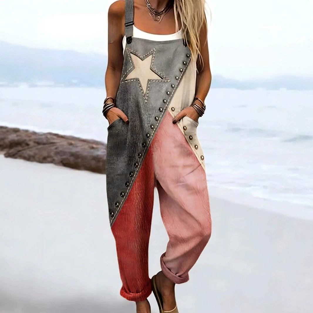 2025 новая женская одежда для трансграничных продаж Amazon, европейские и американские летние цифровые 3D-печатные подтяжки на пуговицах, повседневные брюки, подтяжки