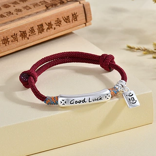 专供直播爆款心想事成弯管手链女 Good Luck白铜镀银手工编织手绳