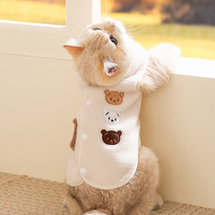 秋冬季猫咪可爱三只小熊绣花马甲绒衣蓝猫幼猫无袖外套宠物猫服饰
