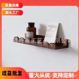 新款波浪纹墙上木质置物架墙面装饰架波西米亚风实木一字板收纳架