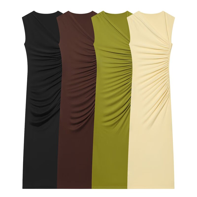 BSK&TRAF Women's Clothing 2026 Summer New Fashion Sleeveless Asymmetrical Collar Pleated Dress 1026256 BSK&TRAF Women's Clothing 2026 Summer New Fashion Sleeveless Asymmetrical Collar Pleated Dress 1026256
