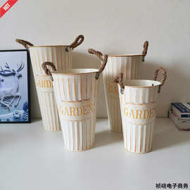 养花桶花器铁艺金属花筒复古铁皮花桶花店鲜花瓶干花花盆醒花新款