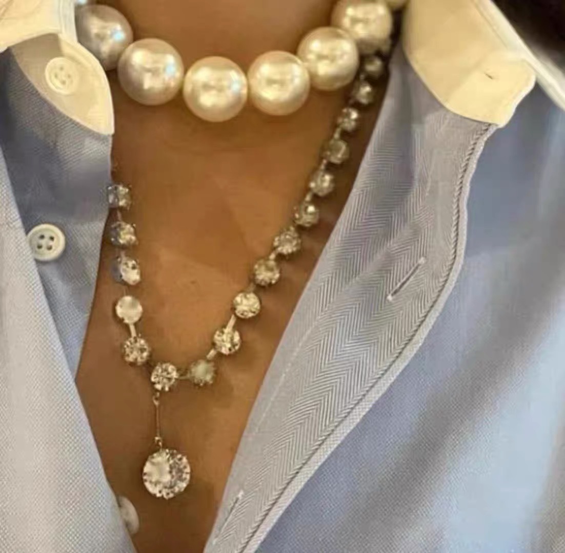 Necklace Classification Full Rhinestone Chain Beaded Stitching Double-layer Stacked Necklace
