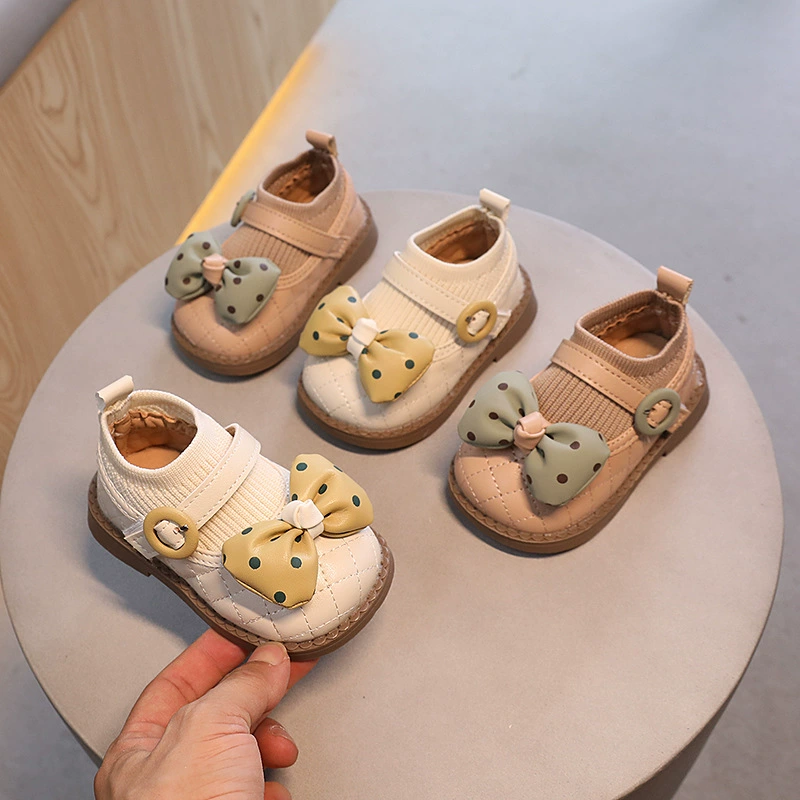 Детские туфли для девочек 1-3 лет, трикотажные туфли-принцессы, осенняя новинка, мягкая подошва