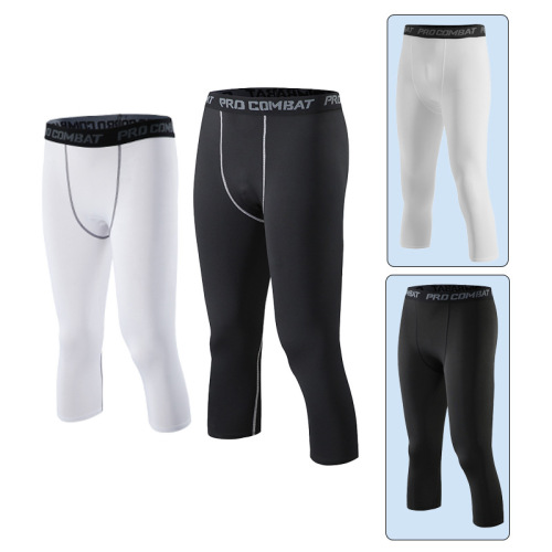 Four seasons new outdoor fitness running tight cropped pants for men basketball football quick-drying compression tight leggings for men