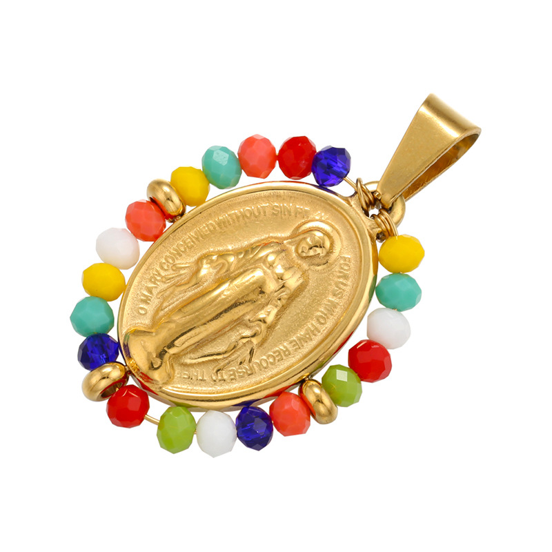 8g Weight 0.03µm Gold Plating Thickness Electroplating Gold Plating Process Pendant Jewelry Making Type 18K Gold Plated Plating Material Copper Material Virgin Mary Pattern Plating Craft White, Purple, Green, Gold, Black Color Copper 18K Gold Plated 2