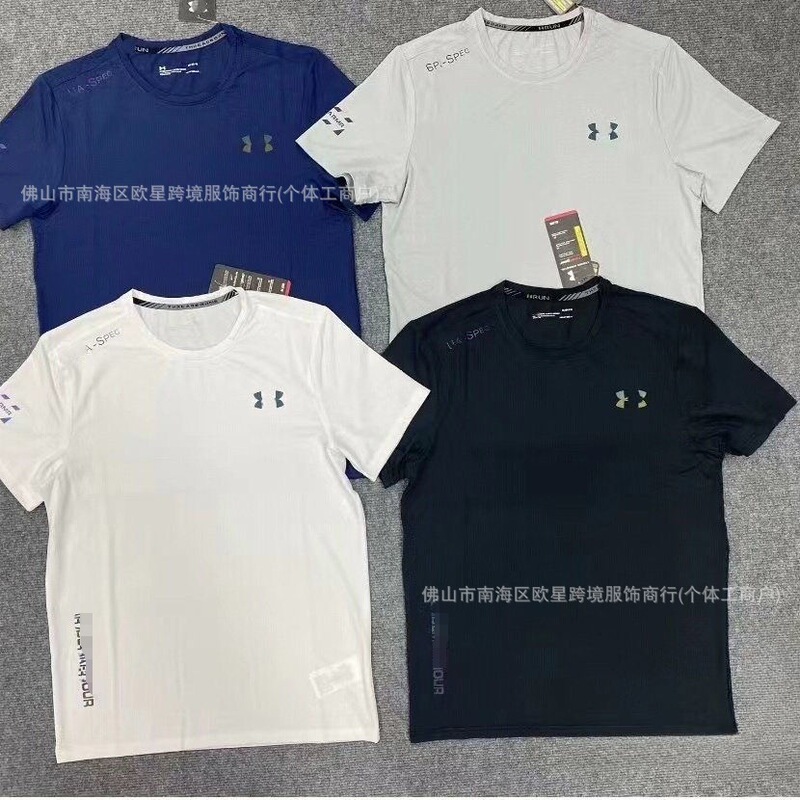 Cross-Border Round-Neck Quick-Drying Ice Silk Short-Sleeved T-Shirt for Men, European and American Summer Training, Running, Fitness, Breathable, High-Elastic Sportswear